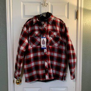 Boston Trader Hooded Flannel Jacket in Red and Black